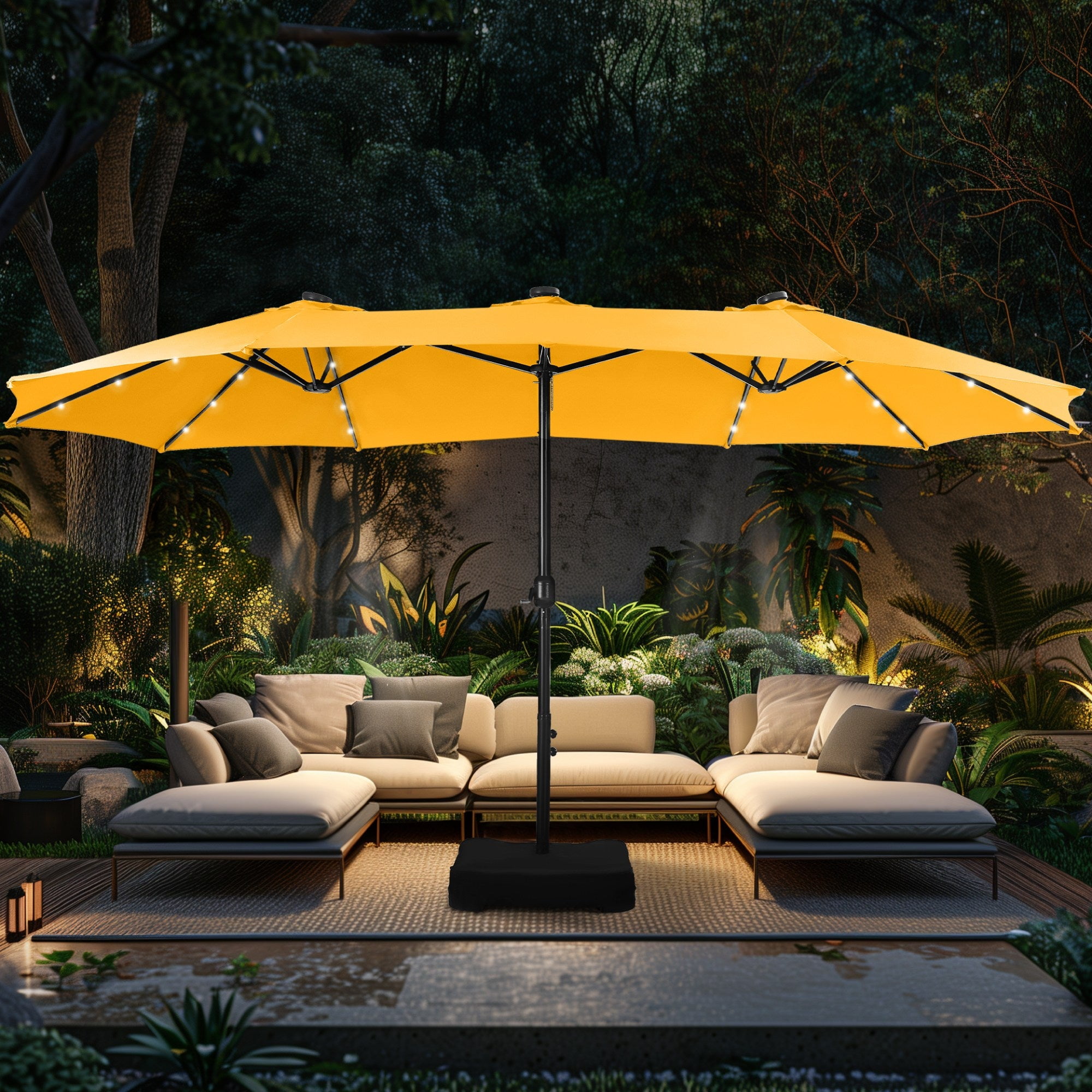 Alpha Joy 15ft Extra Large Patio Umbrella, Double Sided with Solar