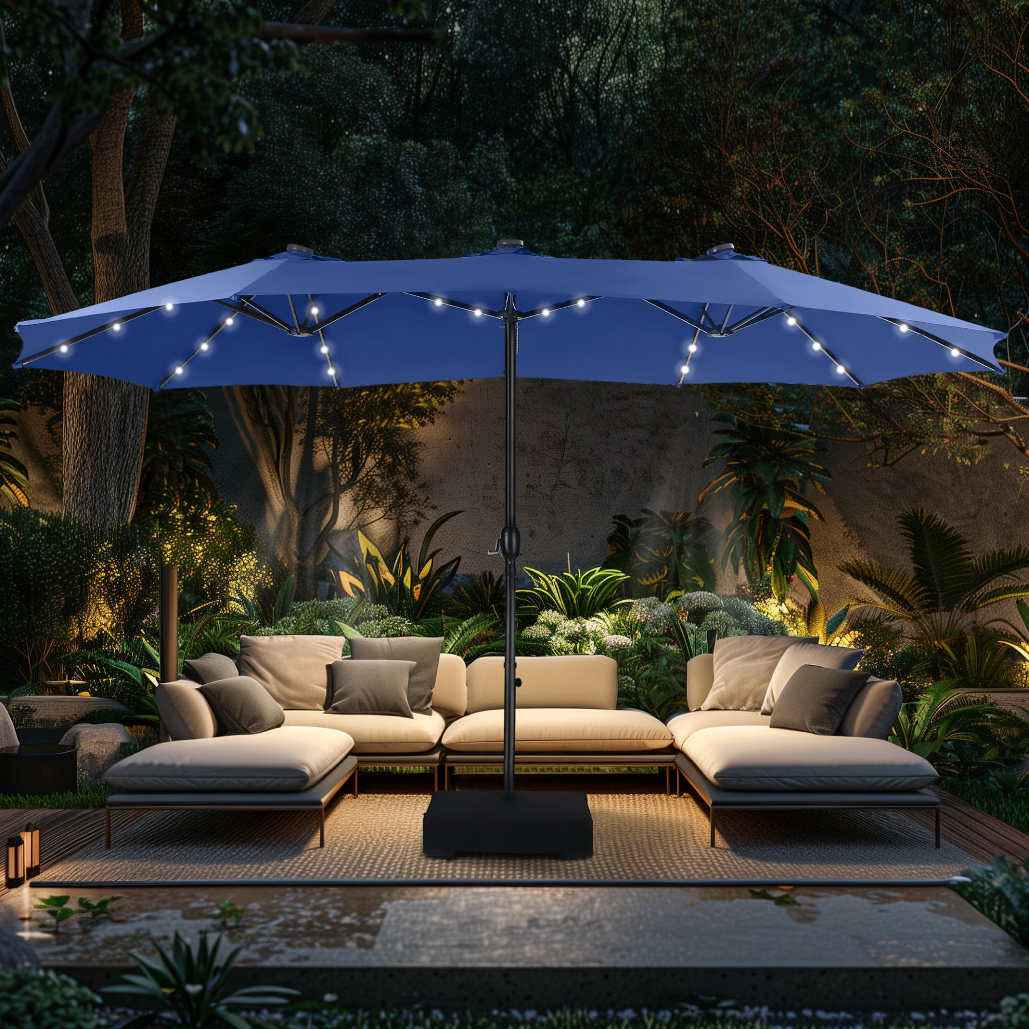 Alpha Joy 15ft LED Outdoor Patio Double-Sided Umbrella with Alpha Joy 15ft LED Outdoor Patio Double-Sided Umbrella with