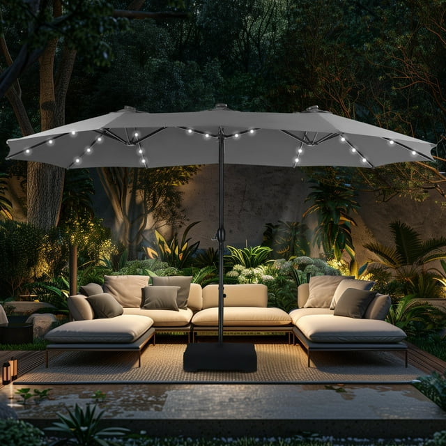 Alpha Joy 15ft LED Outdoor Patio Garden Umbrella for Deck, Backyard ...