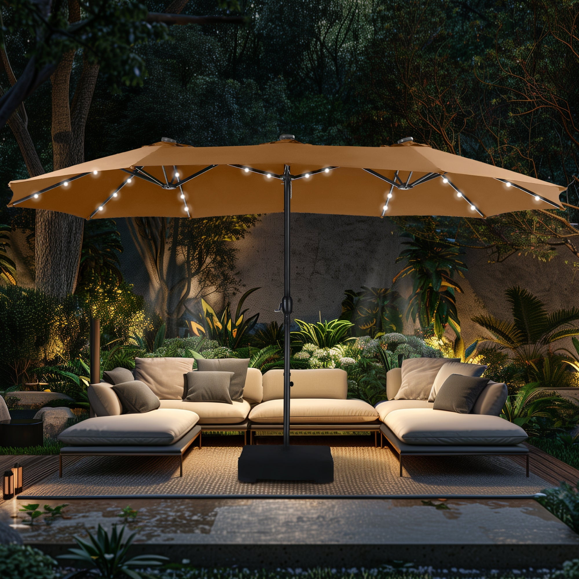 dark or light colored patio umbrella Double-Sided with LED Lights resistant polyester canopy HOOOWOOO Extra-Large 8.5 x 14.5