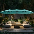 thumbnail image 1 of Alpha Joy 15ft Extra Large Outdoor Patio Double-Sided Umbrella with Solar Lights & Umbrella Base, Turquoise, 1 of 6