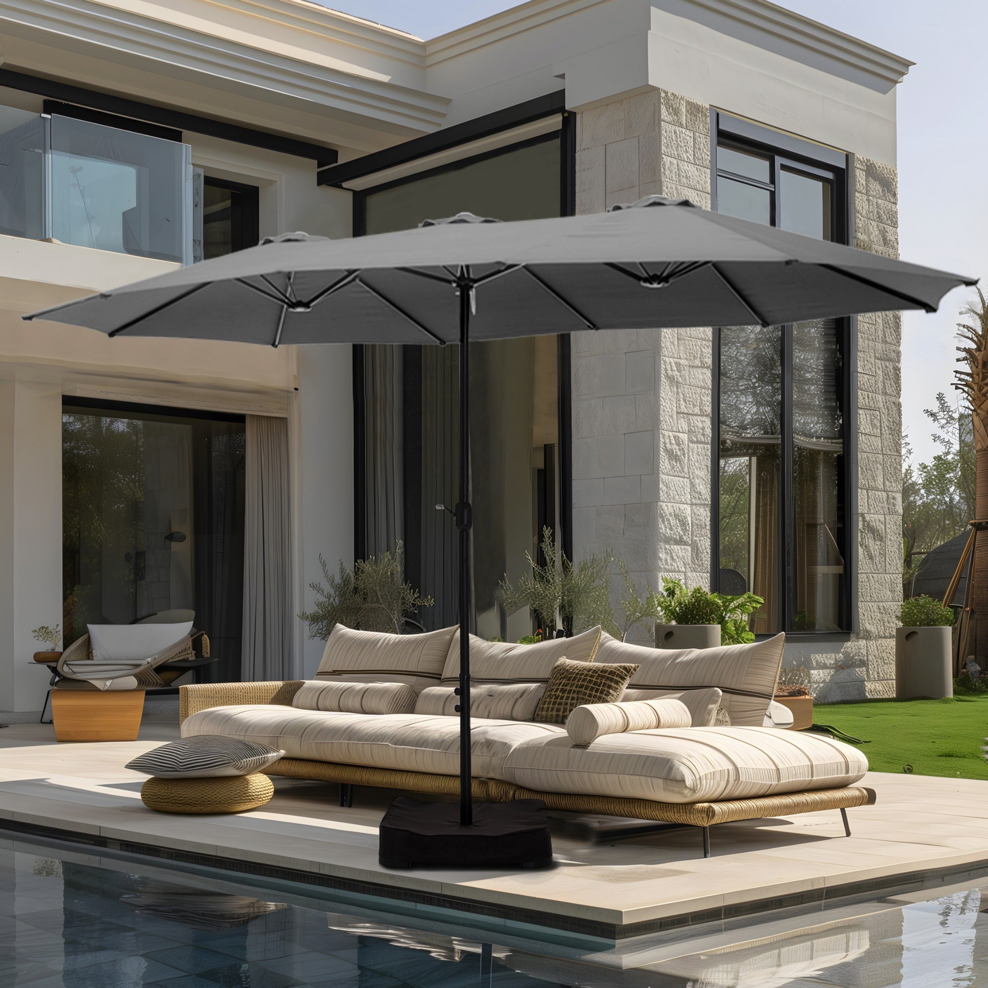 Alpha Joy 15ft Extra-Large Double-Sided Patio Umbrella for Backyard & Balcony with Crank Handle ...
