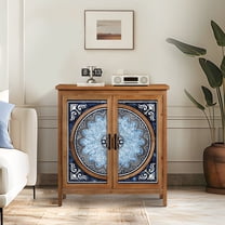 Alpha Joy 2-Door Accent Cabinet with Blue and White Porcelain Pattern, Entryway Cabinet with Shelves, Blue & White