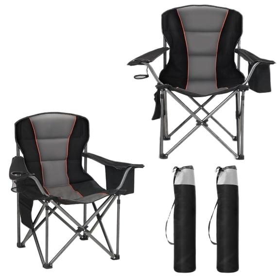 Alpha Joy 2-Pack Oversized Camping Chair Heavy-Duty Steel Frame Folding Lawn Chair with Cup Holder, 450 lbs Capacity, Black