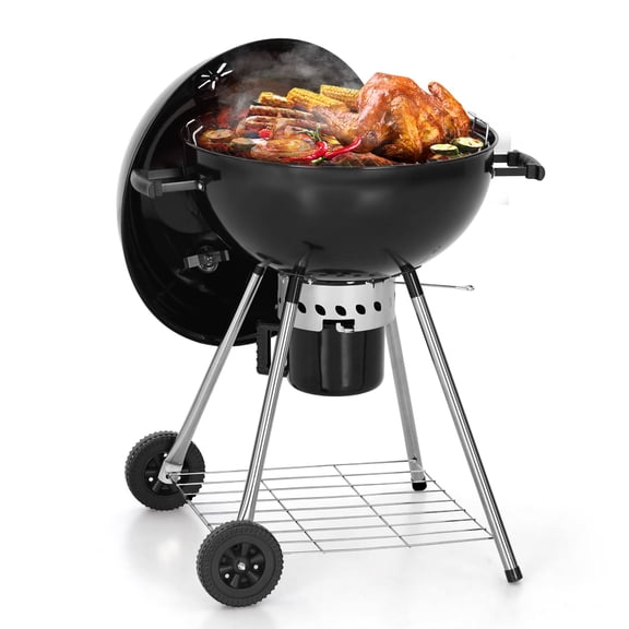 Alpha Joy 22" Portable Kettle Charcoal Grill with Ash Catcher & Wheels Outdoor BBQ Grill for Camping, Patio & Backyard