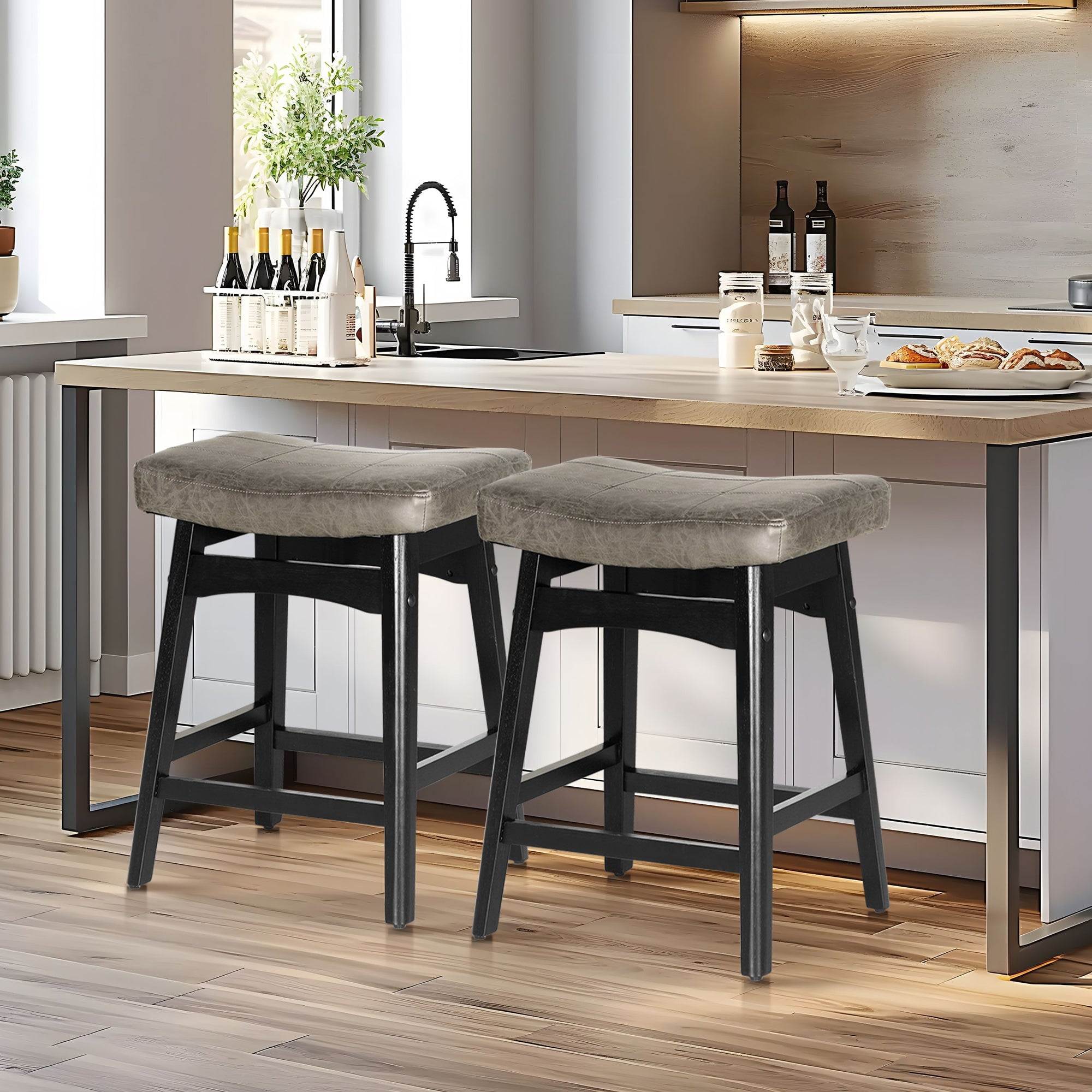 Alpha Joy 24" Counter Height Bar Stools with Wooden Legs for Kitchen