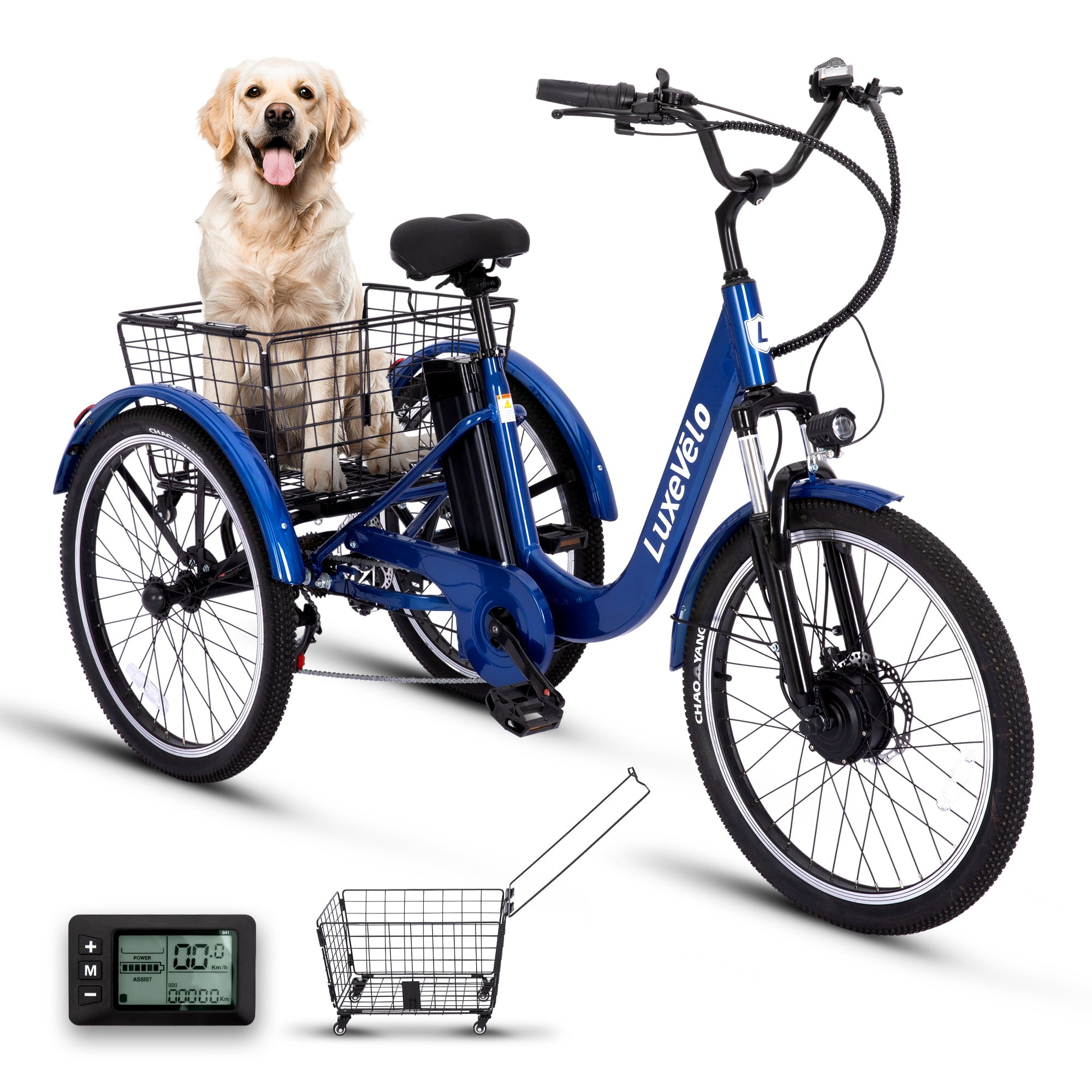 Alpha Joy 24", Electric Bike with Removable Basket, 48V 13Ah Battery & 48V 350W(Peak 500W) Motor 3 Wheels Ebike for Adults UL2849