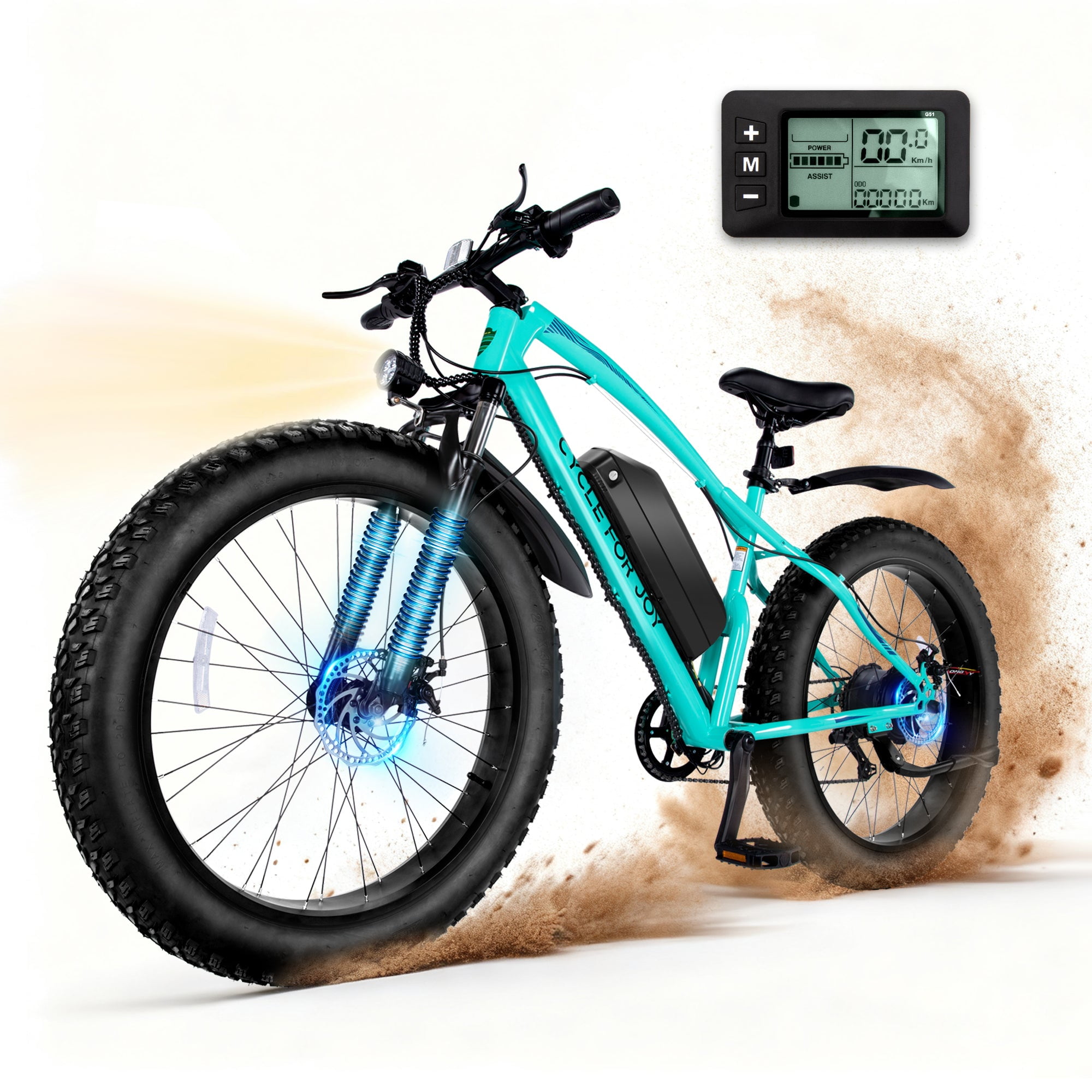 Alpha Joy 26" Rated 500W Peak 1500W E-Bike, 26"x4" Fat Tire Electric Mountain Bike, 48V Ebike for Adults with Shimano 7 Speed UL2849, Black & Blue