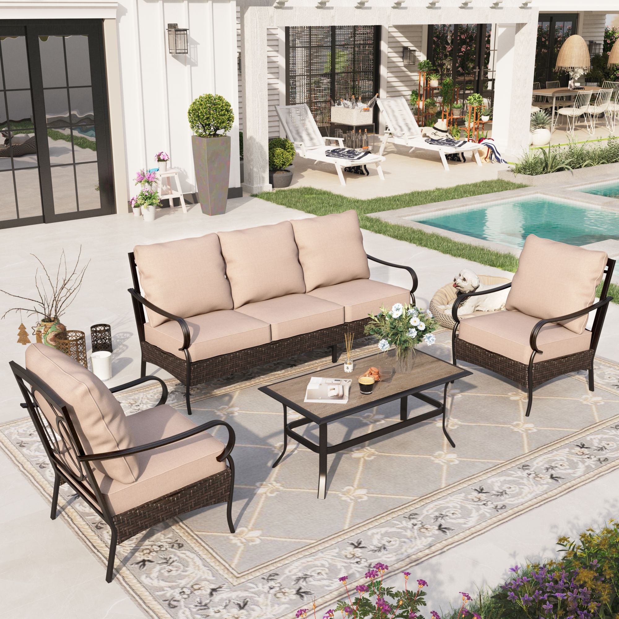 Better Homes & Gardens Providence 4 Piece Patio Conversation Set, Red