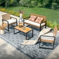 thumbnail image 1 of Alpha Joy 4 Piece Wicker Outdoor Patio Conversation Set, Brown & Beige, 1 of 12