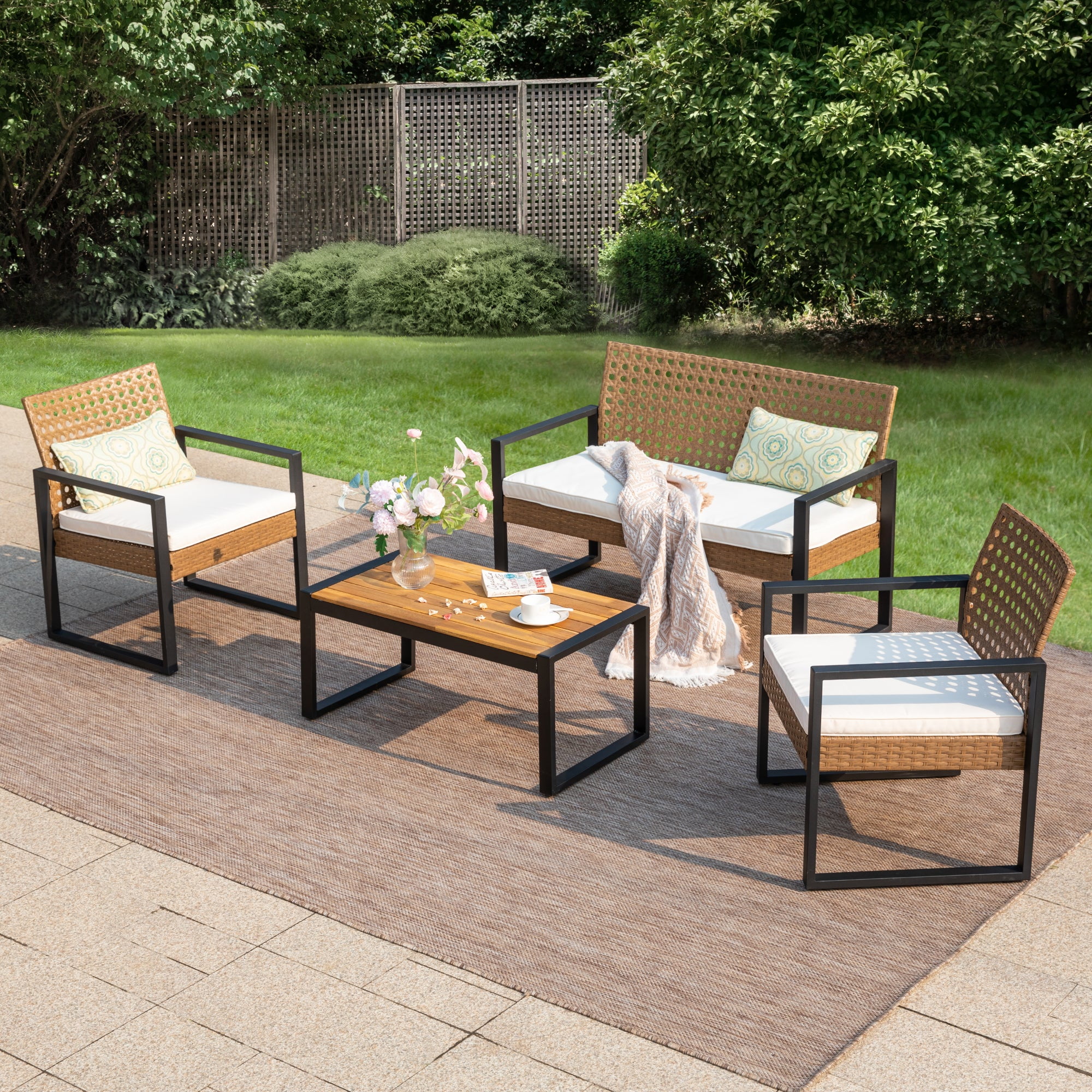 Wikker Alpha Alpha Joy Outdoor Furniture Set 4-piece Cushioned Conversation Sets ...