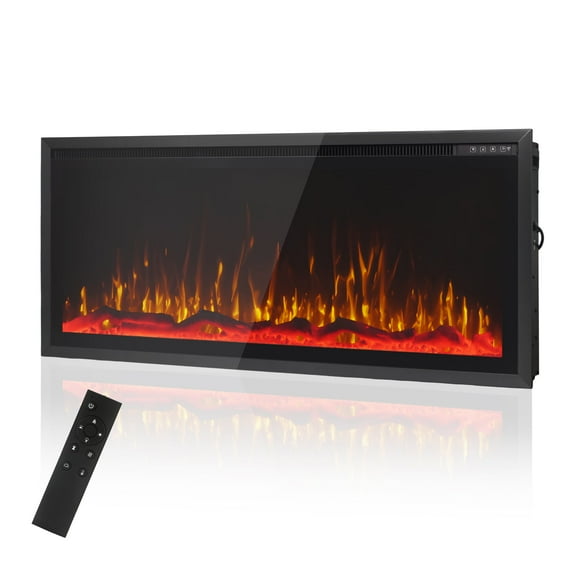 S&W 42" Electric Fireplace, Ultra-Slim Frame Recessed & Wall Mounted Fireplace Insert, Adjustable Flame Color & Speed, Remote Control