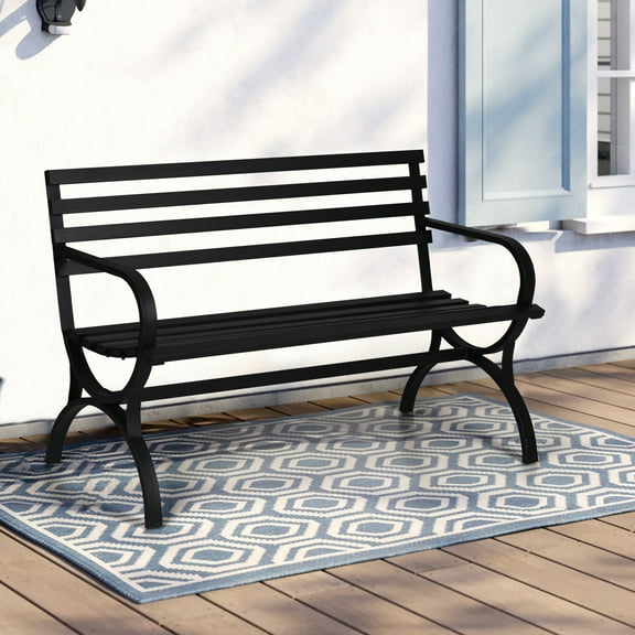 Alpha Joy 48.8” Outdoor Metal Patio Garden Bench for Lawn, Park, Deck - Black