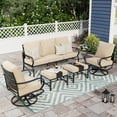 thumbnail image 1 of Alpha Joy 5 Piece Outdoor Patio Converation Set Metal Outdoor Furniture Set with Swivel Chairs & Ottomans & 5.75" Thickened Cushions, Beige, 1 of 9