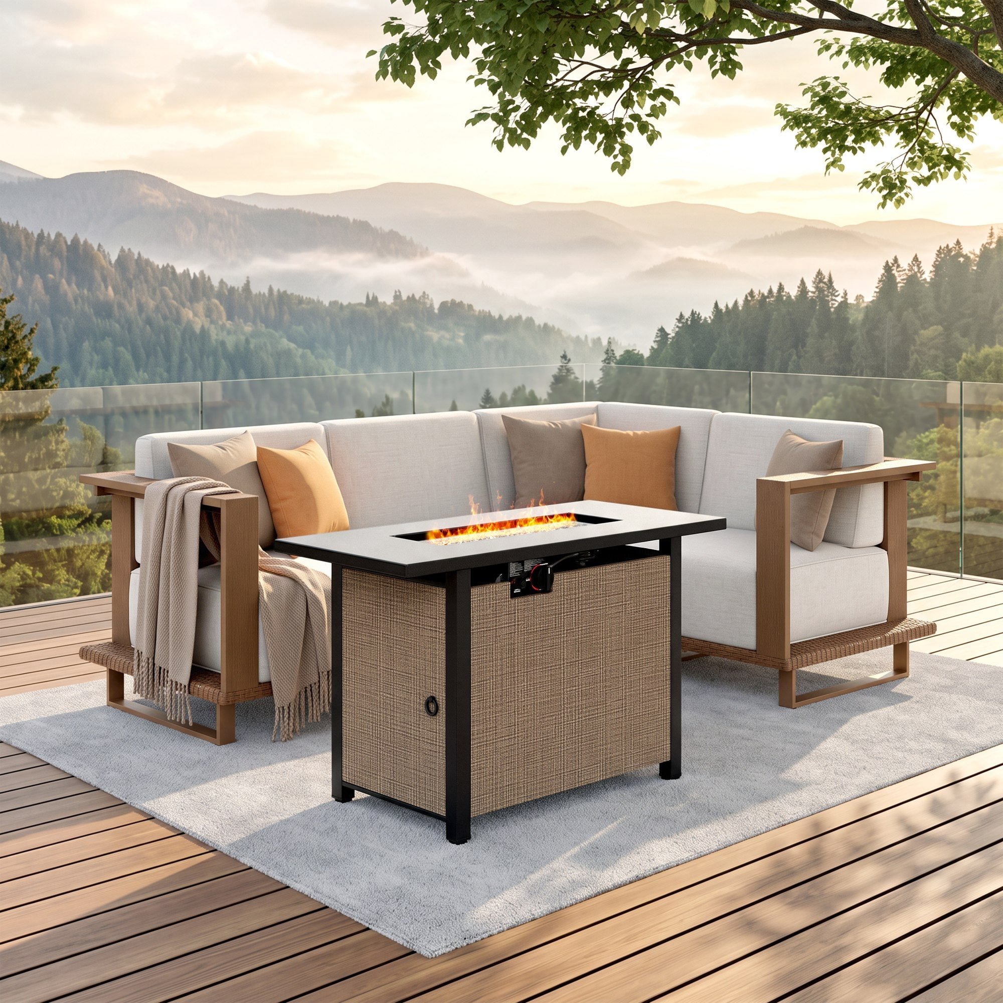 Alpha Joy 5 Pieces HDPE Outdoor Patio Furniture Set with Fire Pit Table ...
