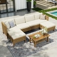 thumbnail image 1 of Alpha Joy 5 Pieces Wicker Patio Furniture Conversation Set Boho Style Outdoor Sofa with Wood Coffee Table, 1 of 13