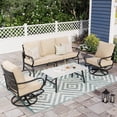 thumbnail image 1 of Alpha Joy 5 Seat Outdoor Patio Furniture Set Metal Conversation Set with Swivel Chairs & Table Outside Furniture Sofa Sets for Backyard, Lawn, Deck, Beige, 1 of 9