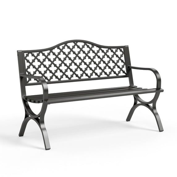 Alpha Joy 50" Black Outdoor Park Bench with Stylish Camelback Back Frame, Durable & Comfortable