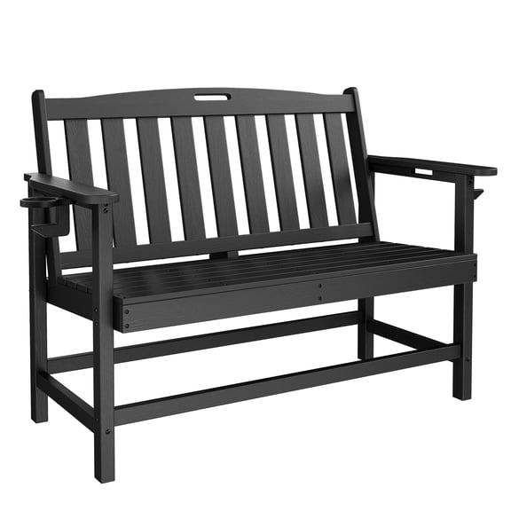 Alpha Joy 50" HDPE Outdoor Patio Garden Bench with Reinforced Structure for Park, Yard and Porch, Black