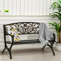 Alpha Joy 50" Patio Garden Bench Slatted Seat for Lawn, Park, Deck- Bronze