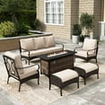thumbnail image 1 of Sophia & William 6 Piece Outdoor Conversation Set 7-Seat Steel Patio Wicker Rattan Furniture Set with 56" Fire Pit Table, 1 of 8
