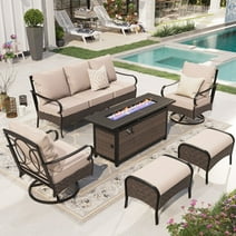 Alpha Joy 6 Piece Patio Furniture Set with Fire Pit Table 7-Seat Wicker Outdoor Conversation Set