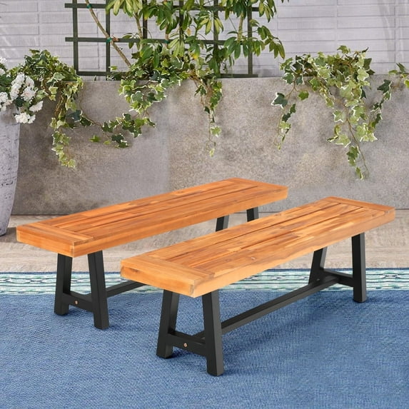 Alpha Joy 63" Outdoor Acacia Wooden Garden Bench-Brown-Set of 2