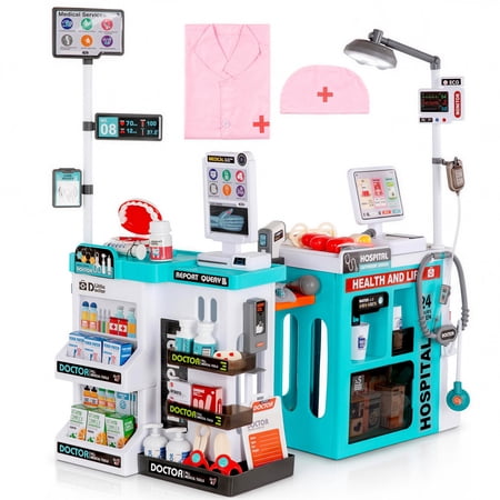 Alpha Joy 78Pcs Dentist Play Set for Kids Doctor Kit Play Set with Water Station, Cup, Checkout System, Surgical Light Pretend Medical Kit for Boys Girls Ages 3-8, Pink