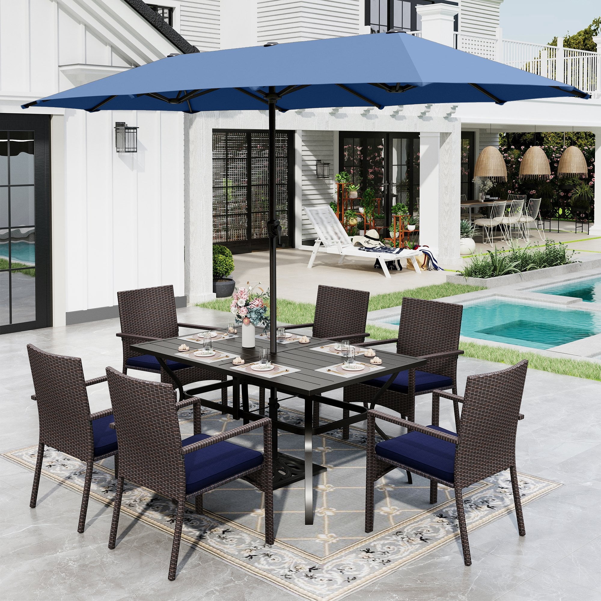 Alpha Joy 8 Pieces Outdoor Patio Dining Set with Cushioned Rattan ...
