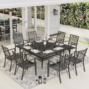 Sophia & William 9 Piece Outdoor Metal Patio Dining Set 57.5" Square Table and Stackable Chairs Furniture Set for 8, Black