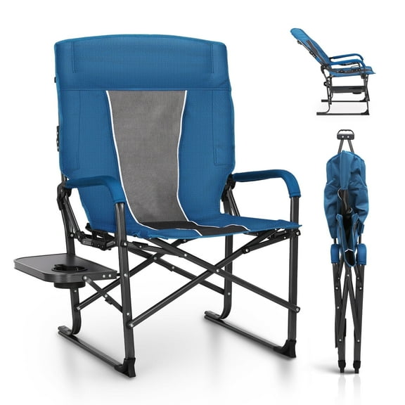 Alpha Joy Chair Two-Position Adjustable High Back Heavy-Duty Oversized Director Chair with Side Table - Blue