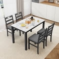 thumbnail image 1 of Alpha Joy Farmhouse Dining Table Set for 4, Faux Marble Rectangular Table with Solid Wood Paded Chairs, 1 of 1