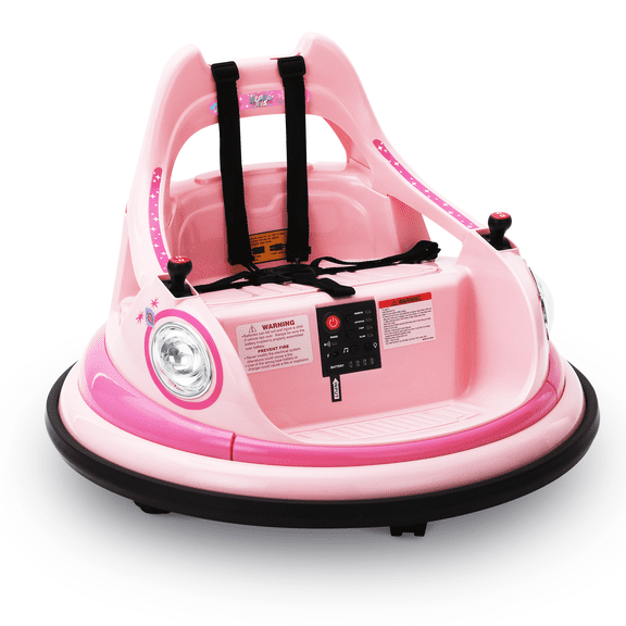 Alpha Joy Bumper Car Ride on Toy for Kids 12V Electric Car w/Remote Control, LED Lights, Bluetooth Music, 360° Spin, Battery Powered Car in 2 MPH with Stickers for Ages 3-8, Pink
