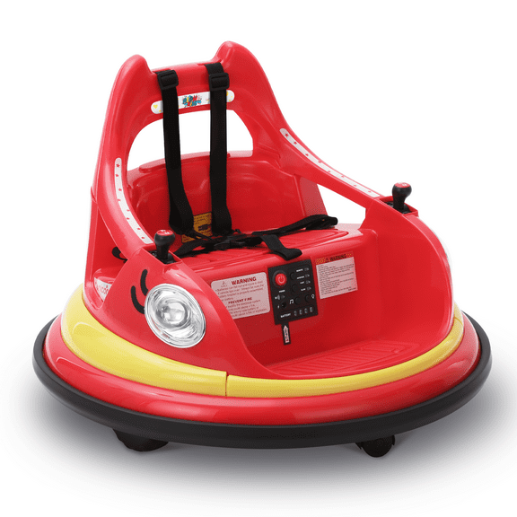 Alpha Joy Kids Bumper Car 12V Battery Powered Ride on w/LED Lights, Bluetooth Music, 360° Spin, Remote Control, Electric Car in 2 MPH, Red