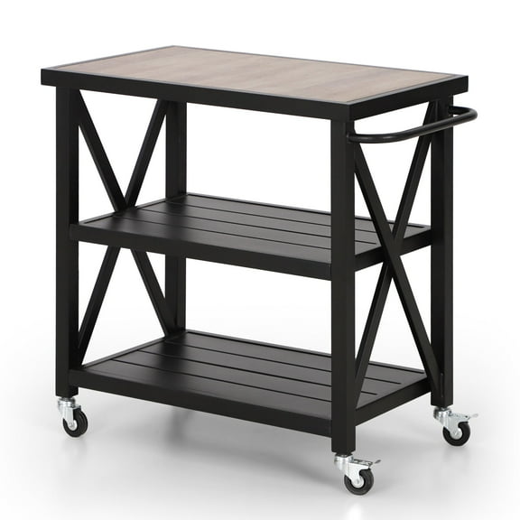 Alpha Joy Outdoor Grill Cart 3-Tier Rolling BBQ Grill Prep Table with Side Handle and Wheels