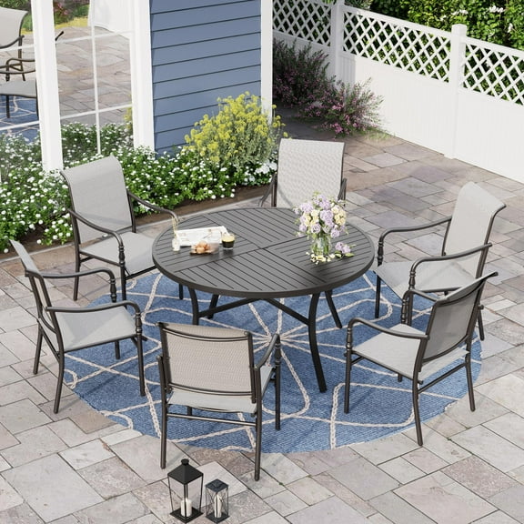 Alpha Joy Outdoor Patio Dining Set with 52" Round Table & Textilene Chairs for 6