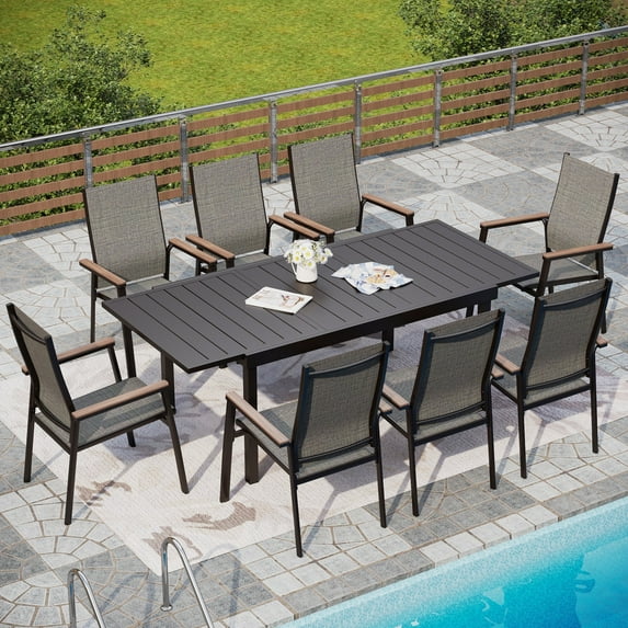 Alpha Joy Outdoor Patio Dining Set with 84" Expandable Table & Textilene Chairs for 8, Gray