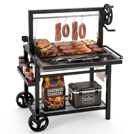 Alpha Joy Argentine Santa Maria Grill 666 SQ.IN. Cooking Area Charcoal & Wood BBQ Grill