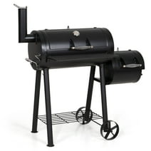 Alpha Joy Steel BBQ Charcoal Grill with Offset Smoker in Black
