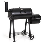 Alpha Joy Charcoal Grill with Offset Smoker Thick Steel BBQ Grill with Porcelain-Enameled Iron Grates, Black