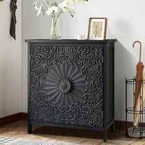 Alpha Joy Accent Cabinet with 2 Doors, Wood Entryway Cabinet with Flower Pattern in Wood Frame for Living Room, Dining Room, Black