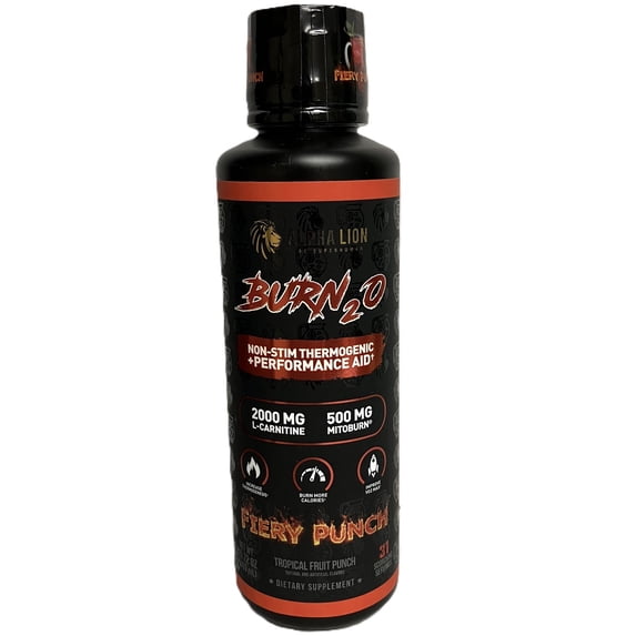 Alpha Lion Burn 2O L-Carnitine Liquid Fiery Punch Natural Energy and Metabolism Booster for Weight Loss 31 Servings 15.72oz