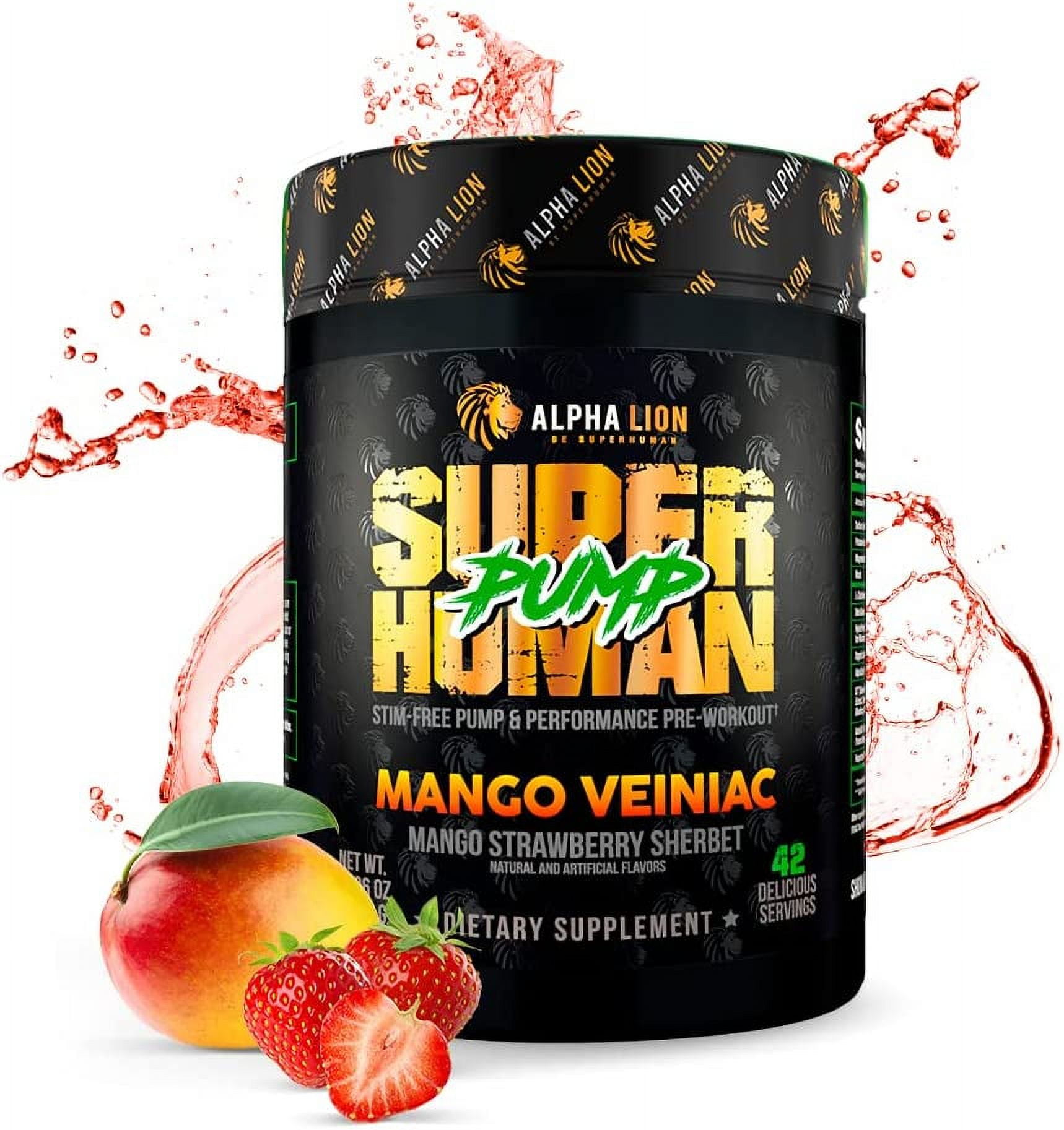 Alpha Lion Superhuman Pump Pre Workout StimFree Mango Veiniac (42