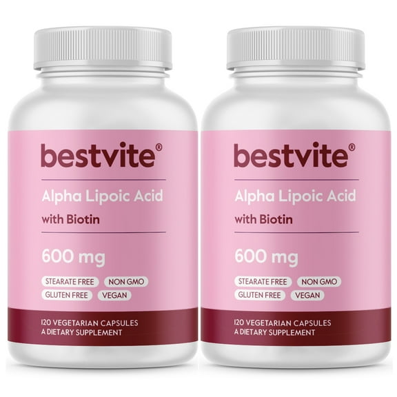 Alpha Lipoic Acid 600mg (per Capsule) with Biotin to Enhance Absorption (240 Vegetarian Capsules) (2-Pack) - No Fillers - No Stearates - No Flow Agents - Gluten Free - Vegan - Non GMO