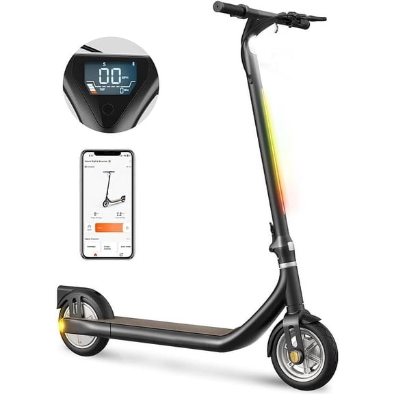 Alpha Lite E-Scooter for Adults - 650W Motor, 18.6 Mile Range, 15.5 MPH Speed, Colorful Ambient Lights, Smart App, Foldable & Portable Design