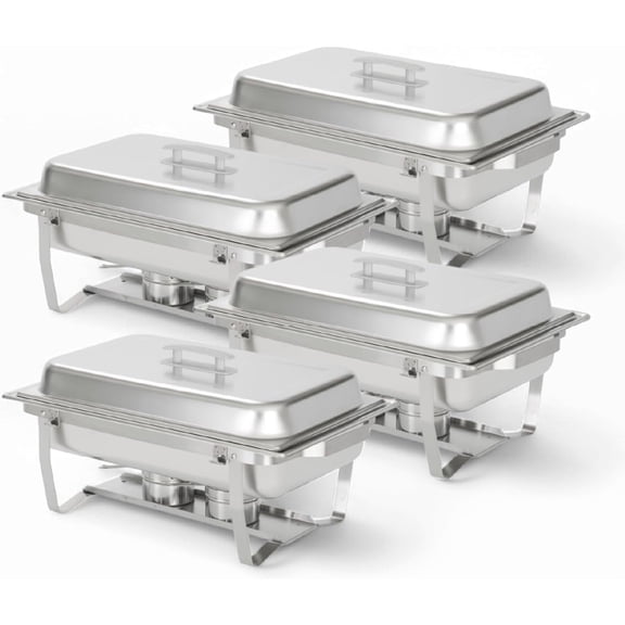 Alpha Living 4 Pack Chafing Dish Full Set Stainless Steel Catering Chafer with Lids, Pans & Fuel Holders Buffet Food Warmers for Parties, Events & Weddings