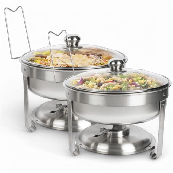 ALPHA LIVING Chafing Dish Buffet Set of 2 – Complete Stainless Steel Chaffe Buffet Set with Glass