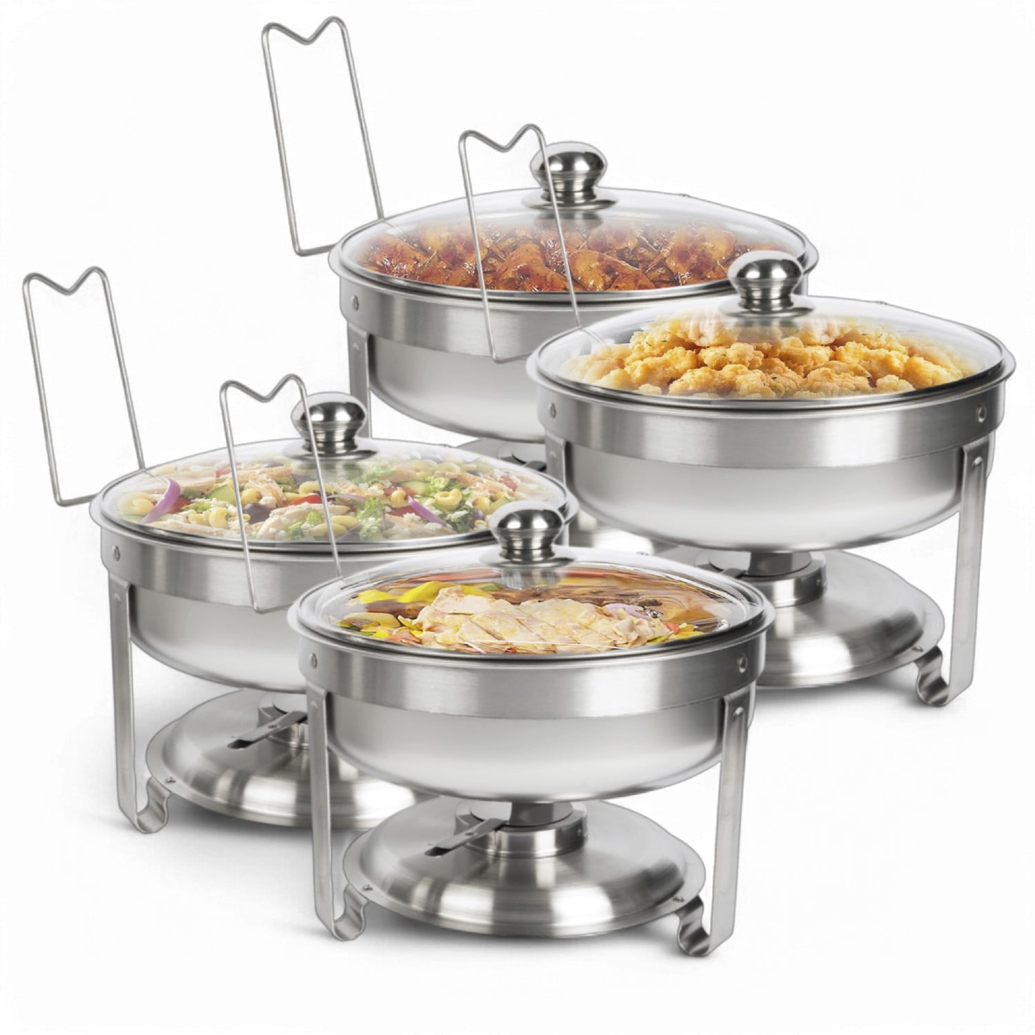 Alpha Living 4 qt Stainless Steel Round Chafing Dish Set with Glass Lids