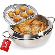 Alpha Living SDF-04 Large Deep Fryer Pot   11-Inch Stainless Steel Frying Pot with Oil Thermometer   Ideal for Deep Frying Chicken, Fries, Mini Donuts, Tempura & More   Frying Pan for Home Use