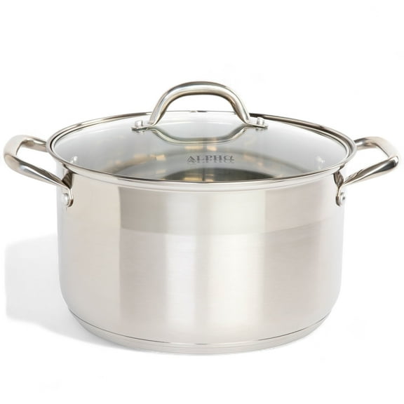 Alpha Living SP-08G Stainless Steel Pot with Capsule Bottom  Induction Compatible 8Qt Pot with Lid  Tri-Ply Ultra-Thick Bottom  Ideal for Spaghetti, Cooking, Canning, Boiling